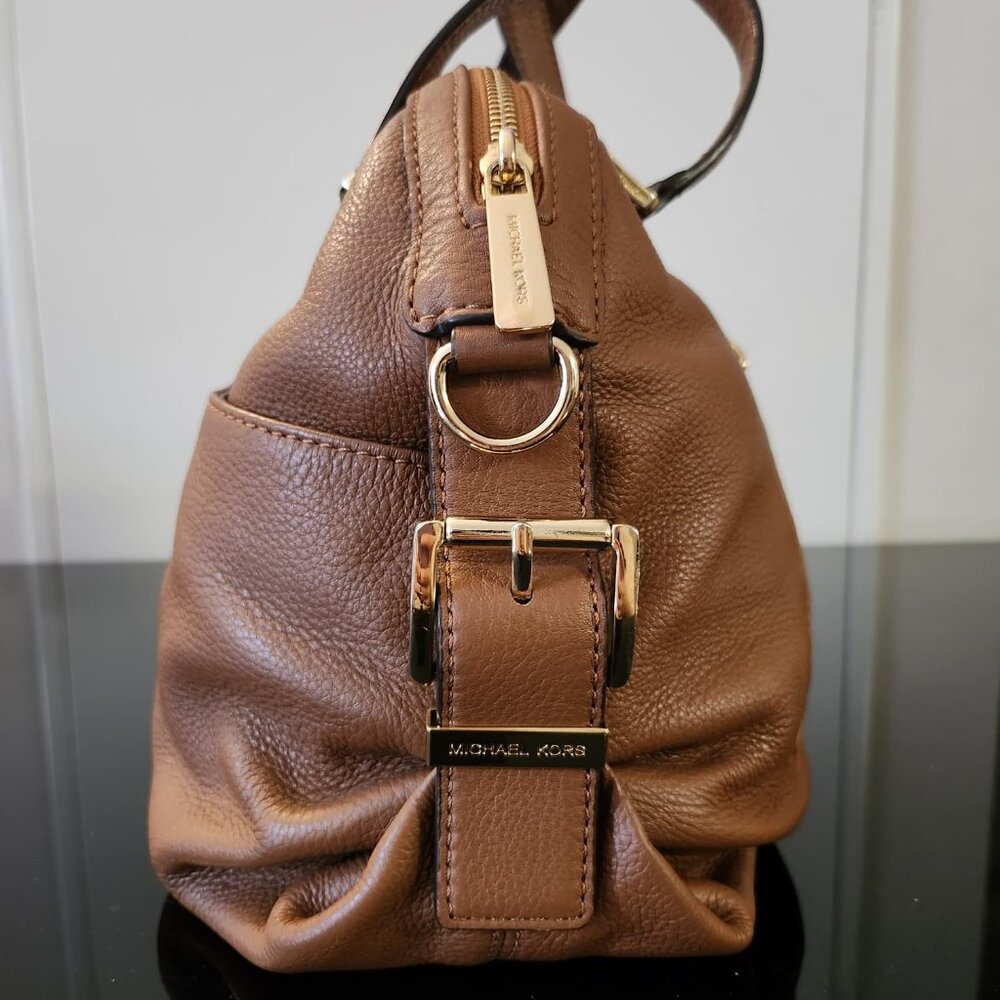 Michael Kors Brown Pebbled Leather Satchel Bag with Gold Hardware - Picture 3 of 7